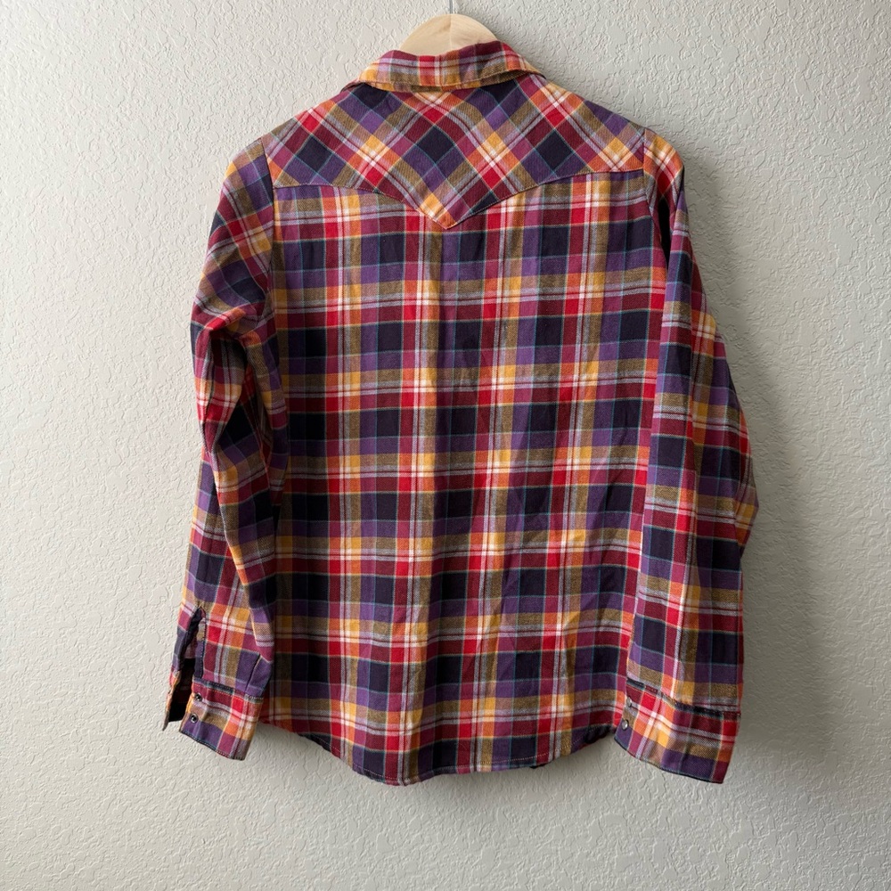 Wrangler As Real As Women's Plaid Snap Button Western Shirt Red Purple Size L - Picture 2 of 5